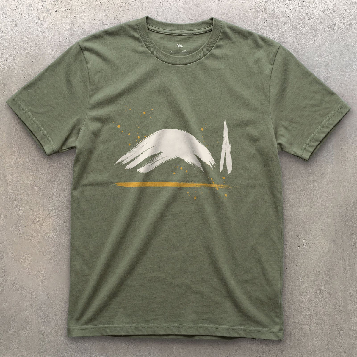 A Dome and a Needle, Mont Blanc design on a Military Green Gildan Softstyle t-shirt