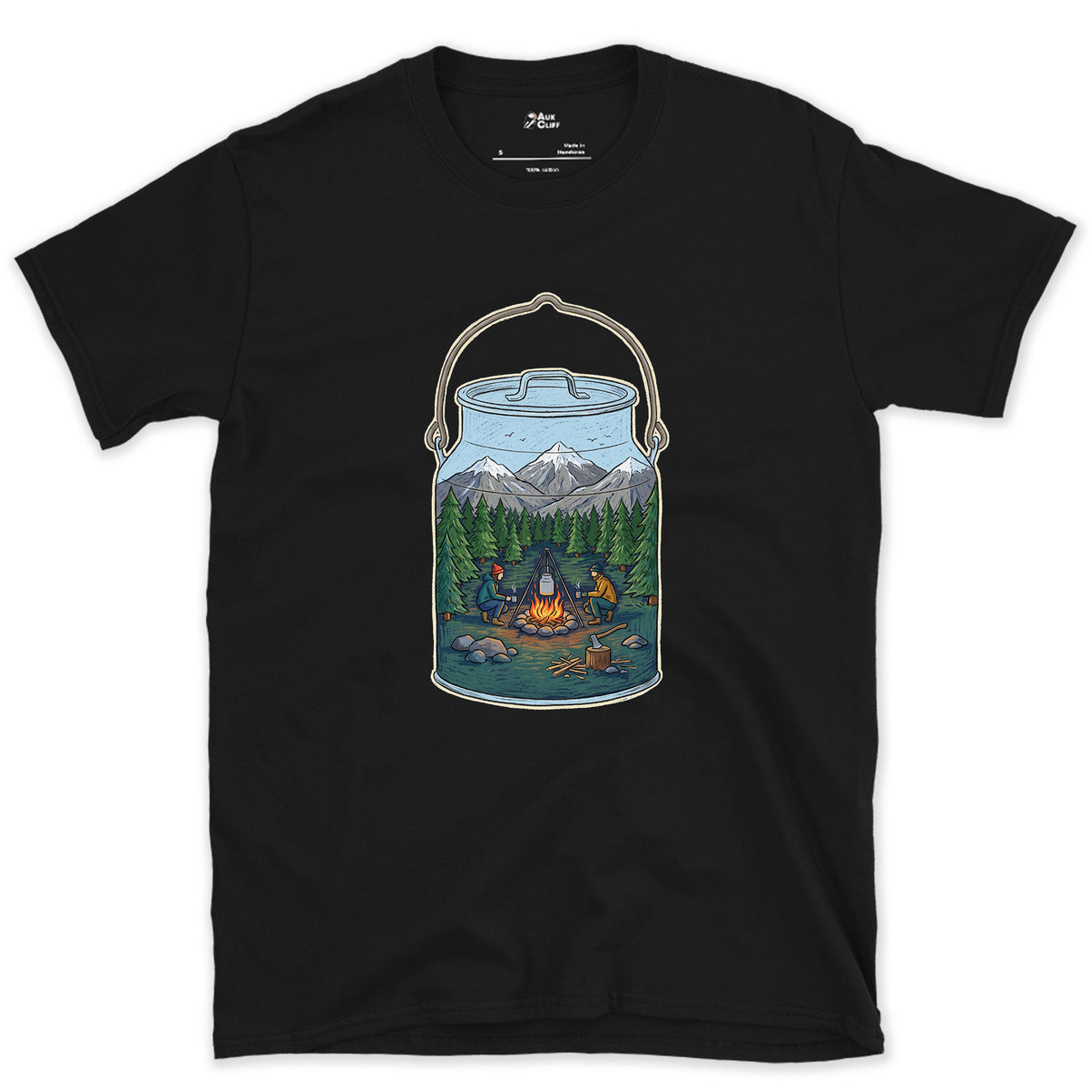 A Forest Clearing in the Billy Can design on a Black Gildan Softstyle t-shirt