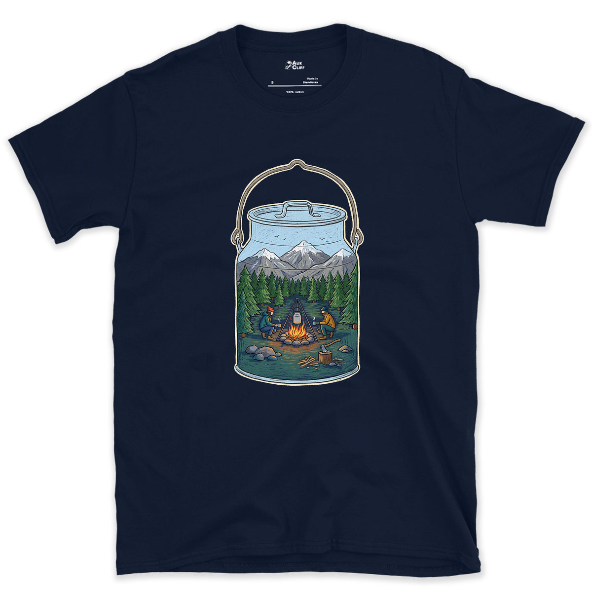 A Forest Clearing in the Billy Can design on a Navy Gildan Softstyle t-shirt