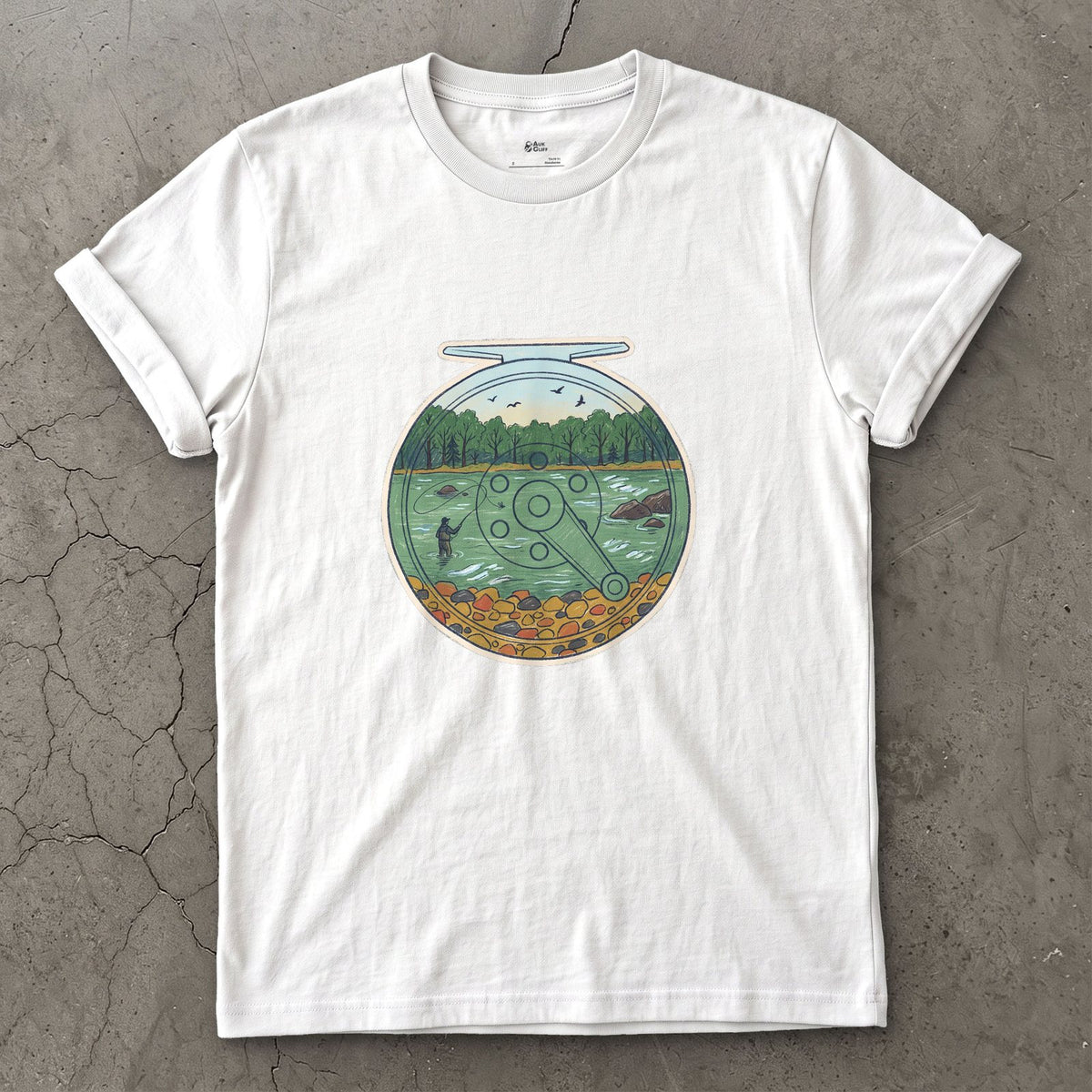 A Summer River on the Reel design on a White Gildan Softstyle t-shirt