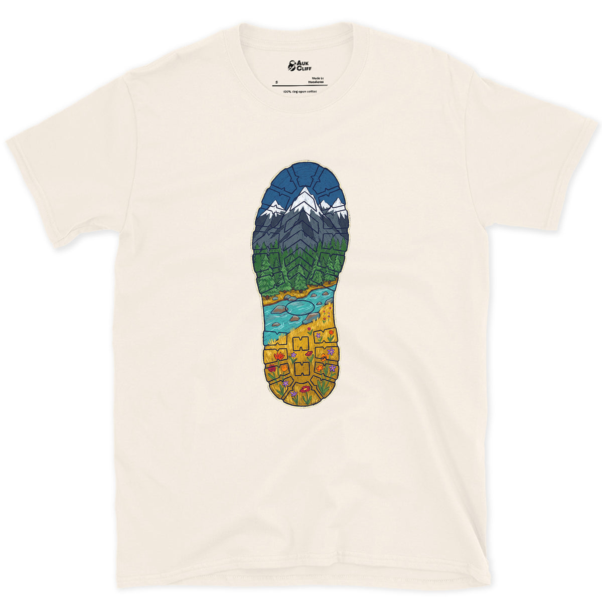 A Whole Valley in the Boot Tread design on a Natural Gildan Softstyle t-shirt