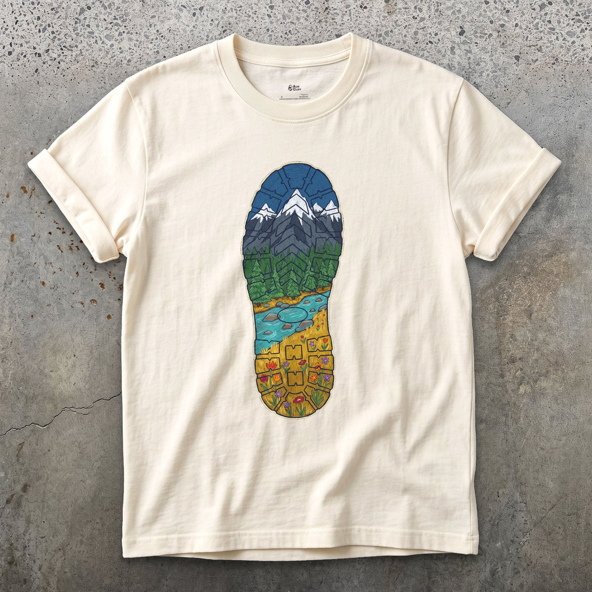 A Whole Valley in the Boot Tread design on a Natural Gildan Softstyle t-shirt