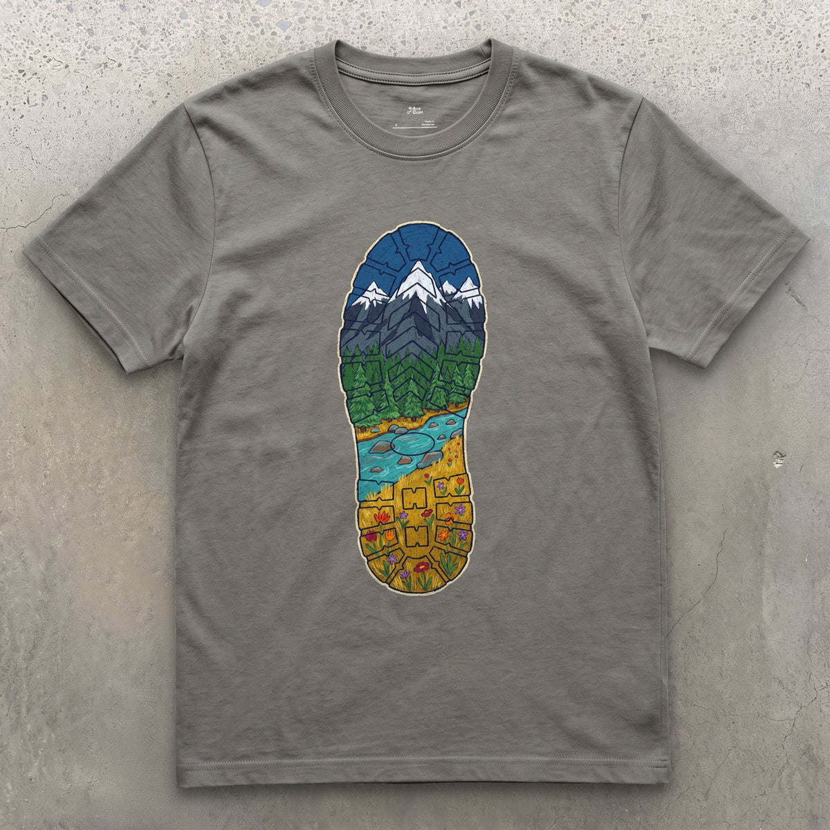 A Whole Valley in the Boot Tread design on a Charcoal Gildan Softstyle t-shirt
