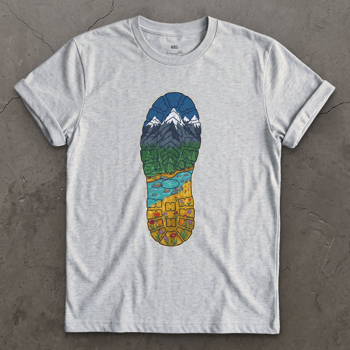 A Whole Valley in the Boot Tread design on a Sport Grey Gildan Softstyle t-shirt