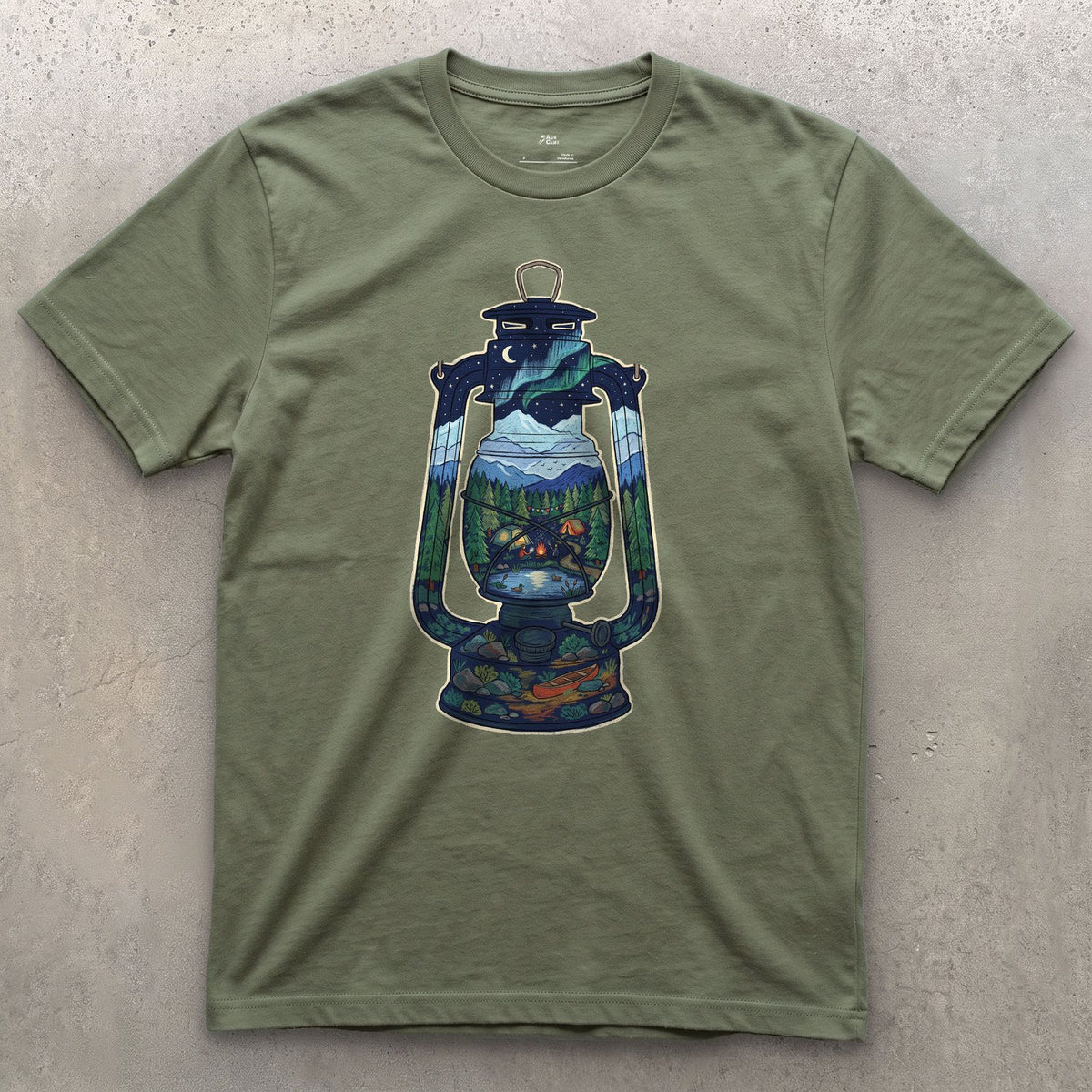 A Whole Camp in One Lantern design on a Military Green Gildan Softstyle t-shirt
