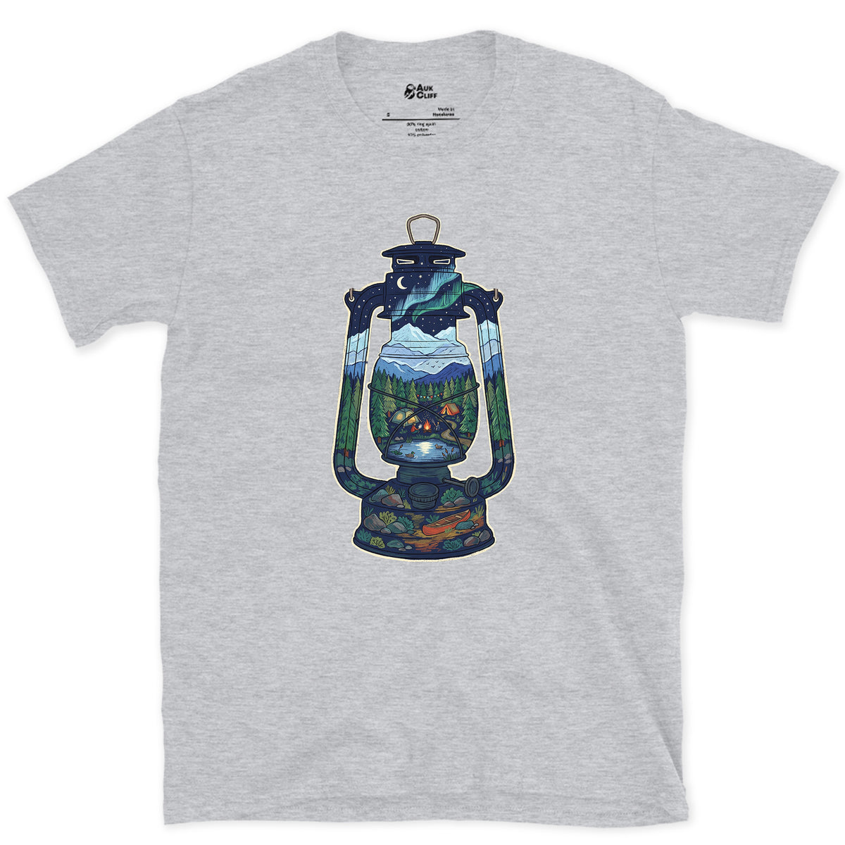 A Whole Camp in One Lantern design on a Sport Grey Gildan Softstyle t-shirt
