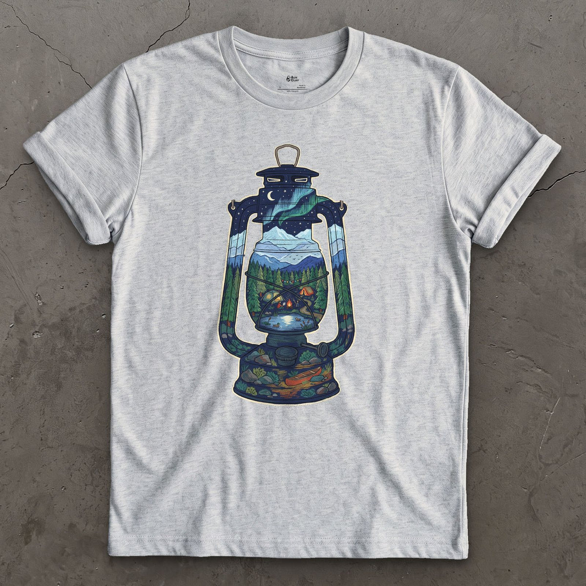 A Whole Camp in One Lantern design on a Sport Grey Gildan Softstyle t-shirt
