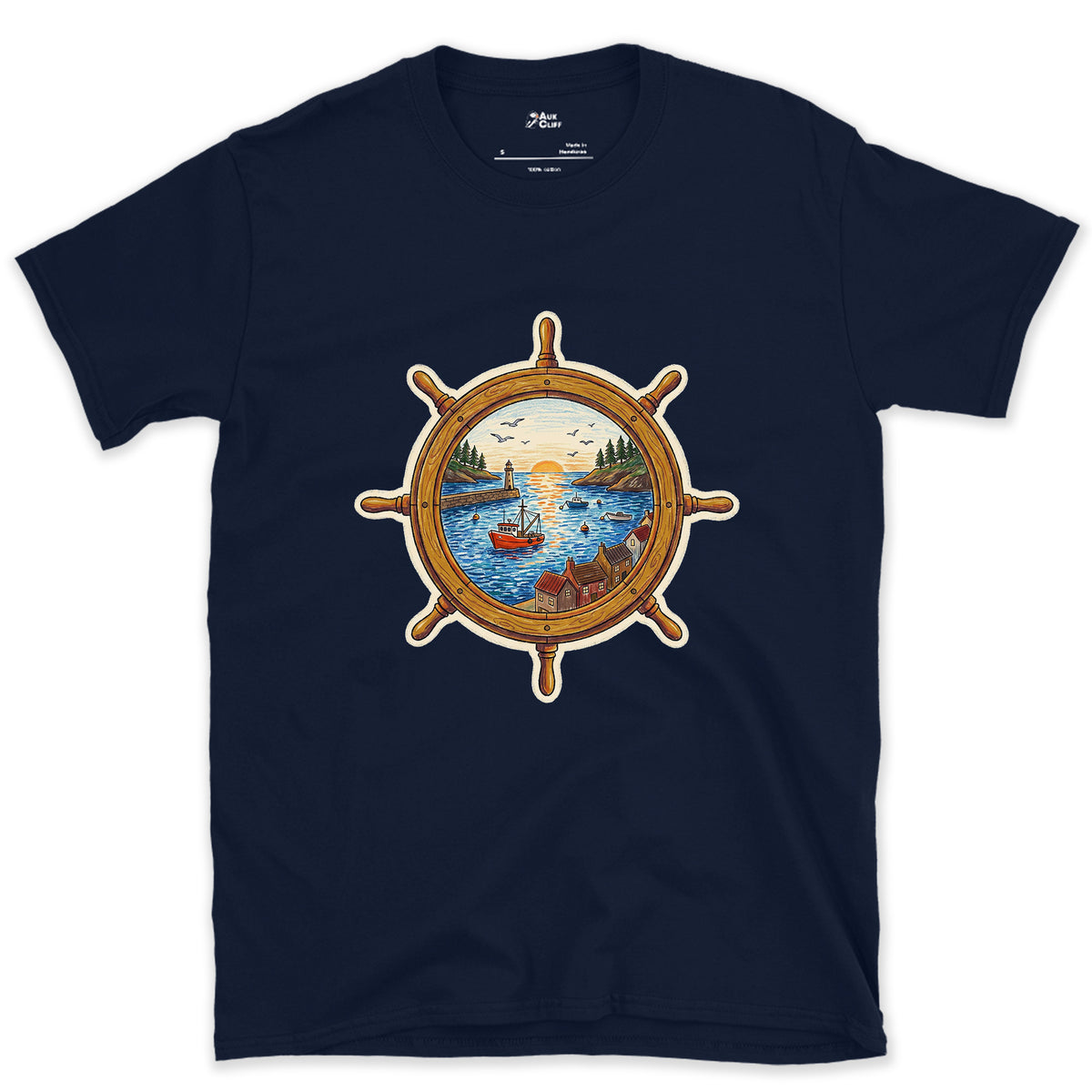 A Working Harbour at the Helm design on a Navy Gildan Softstyle t-shirt