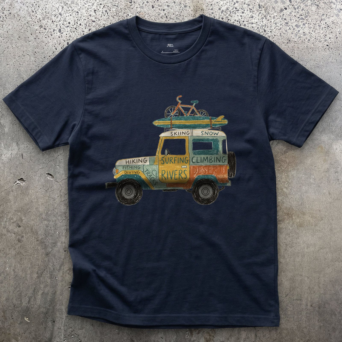 The 4x4 Door Is a Scoreboard design on a Navy Gildan Softstyle t-shirt