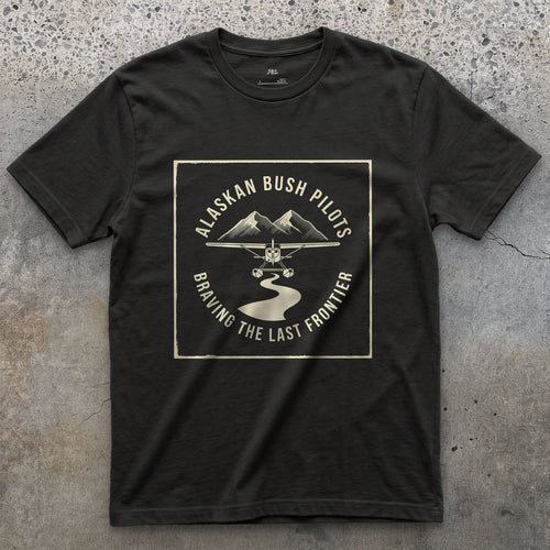Alaskan Bush Pilots, Float Plane Badge design on a Black Gildan Softstyle t-shirt