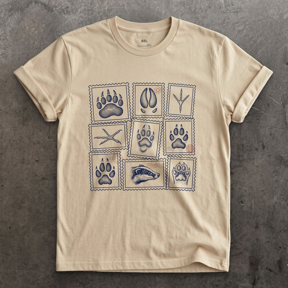 Four Signs Read Off the Trail design on a Sand Gildan Softstyle t-shirt