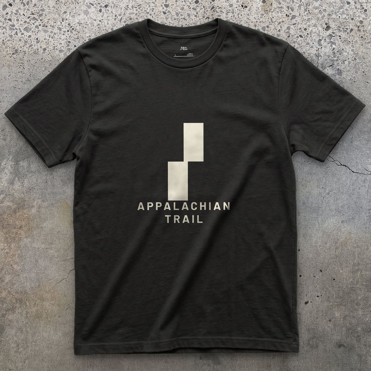 Appalachian Trail Double Blaze design on a Black Gildan Softstyle t-shirt