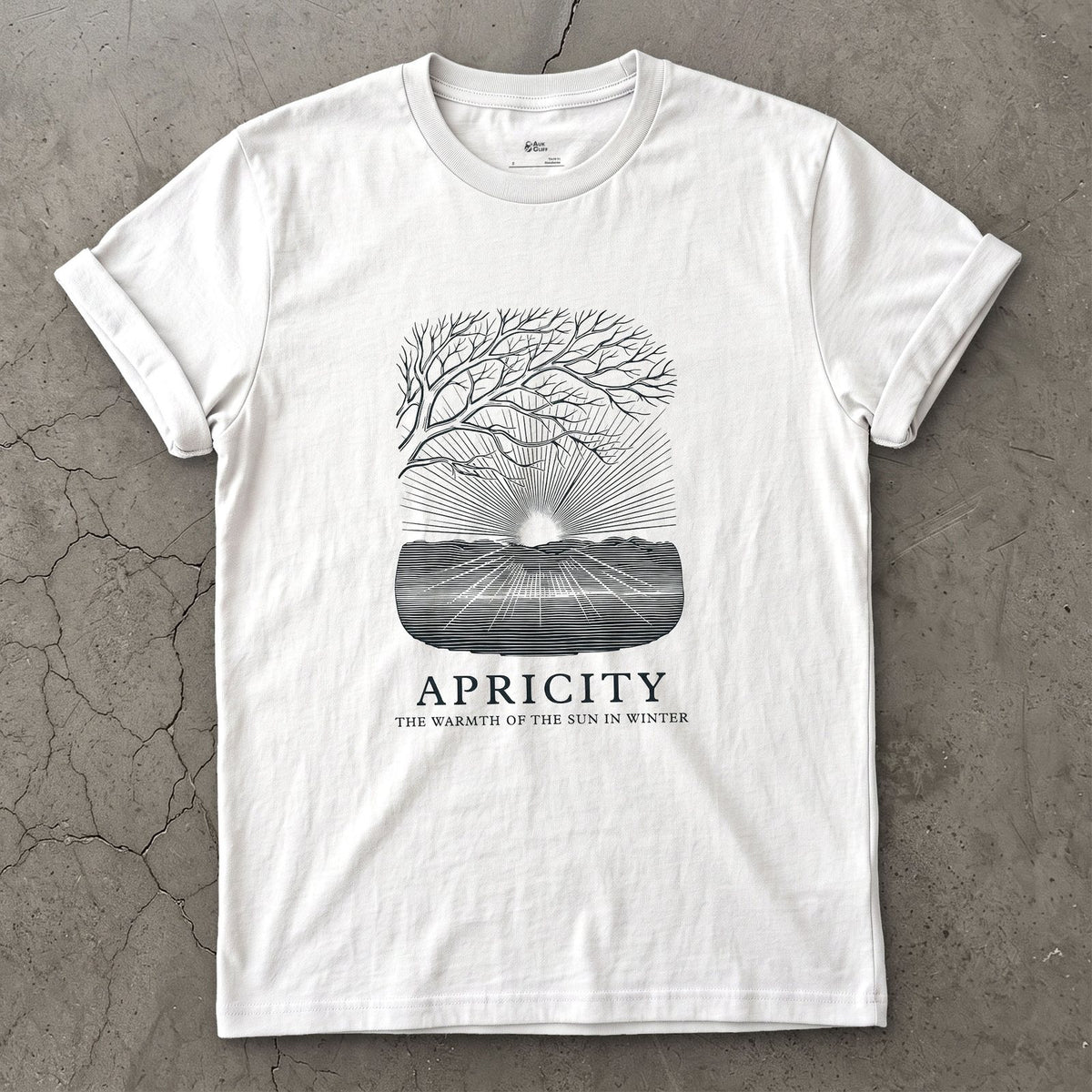 Apricity, the Warmth of the Sun in Winter design on a White Gildan Softstyle t-shirt