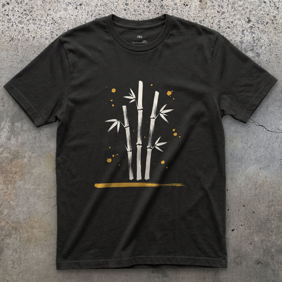 Bamboo design on a Black Gildan Softstyle t-shirt