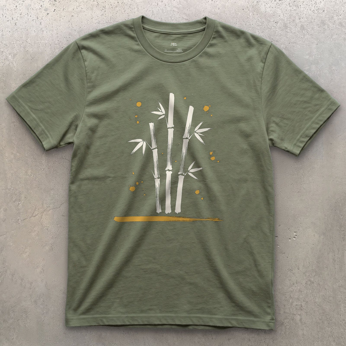 Bamboo design on a Military Green Gildan Softstyle t-shirt