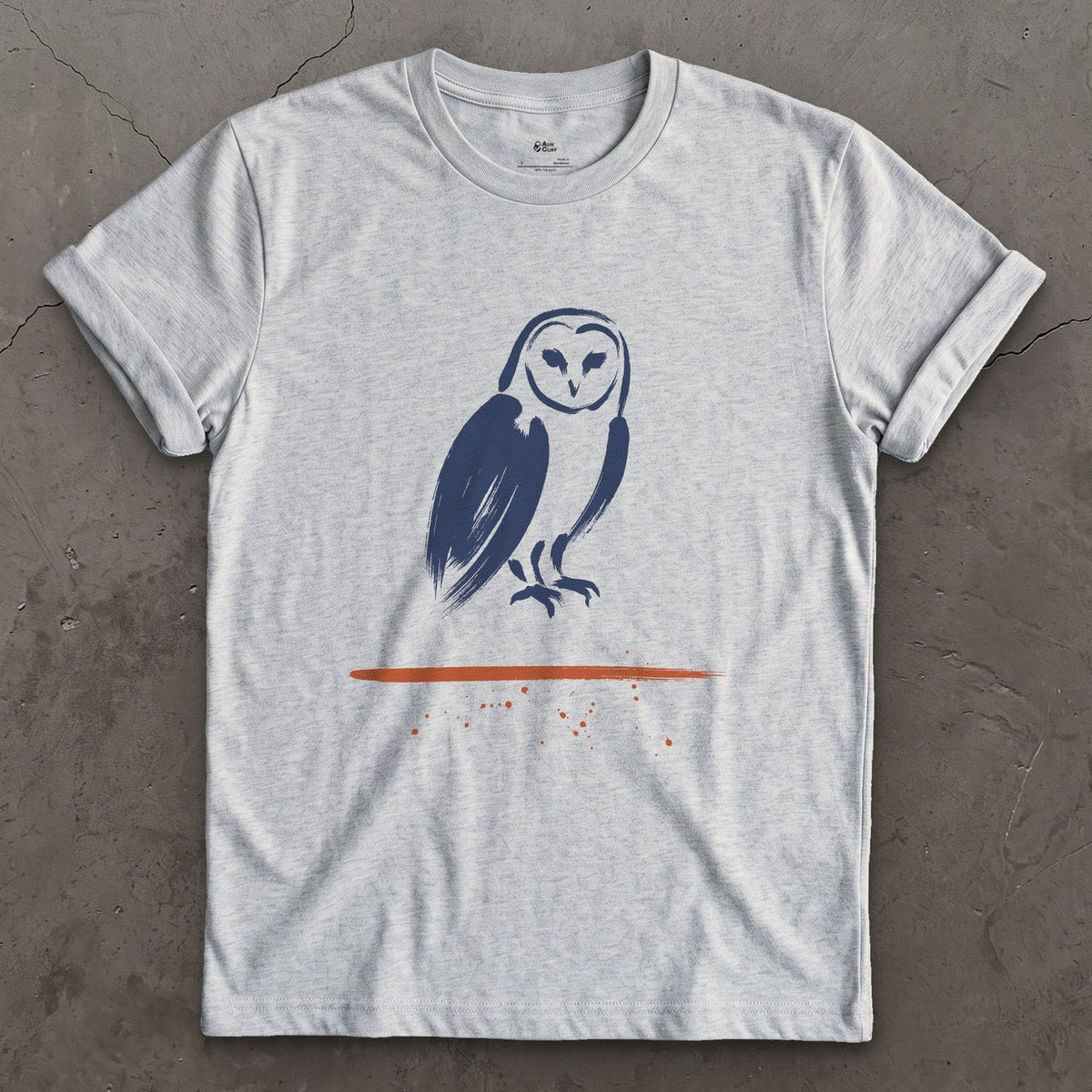 Barn Owl, Face Left Blank design on a Sport Grey Gildan Softstyle t-shirt