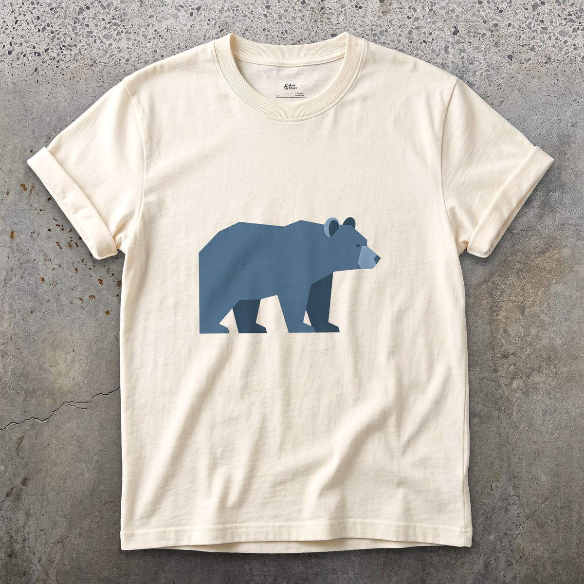 A Bear Built From Blue Facets design on a Natural Gildan Softstyle t-shirt