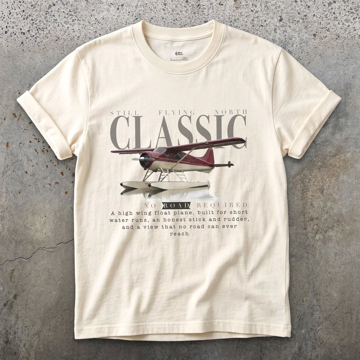 Beaver Float Plane design on a Natural Gildan Softstyle t-shirt