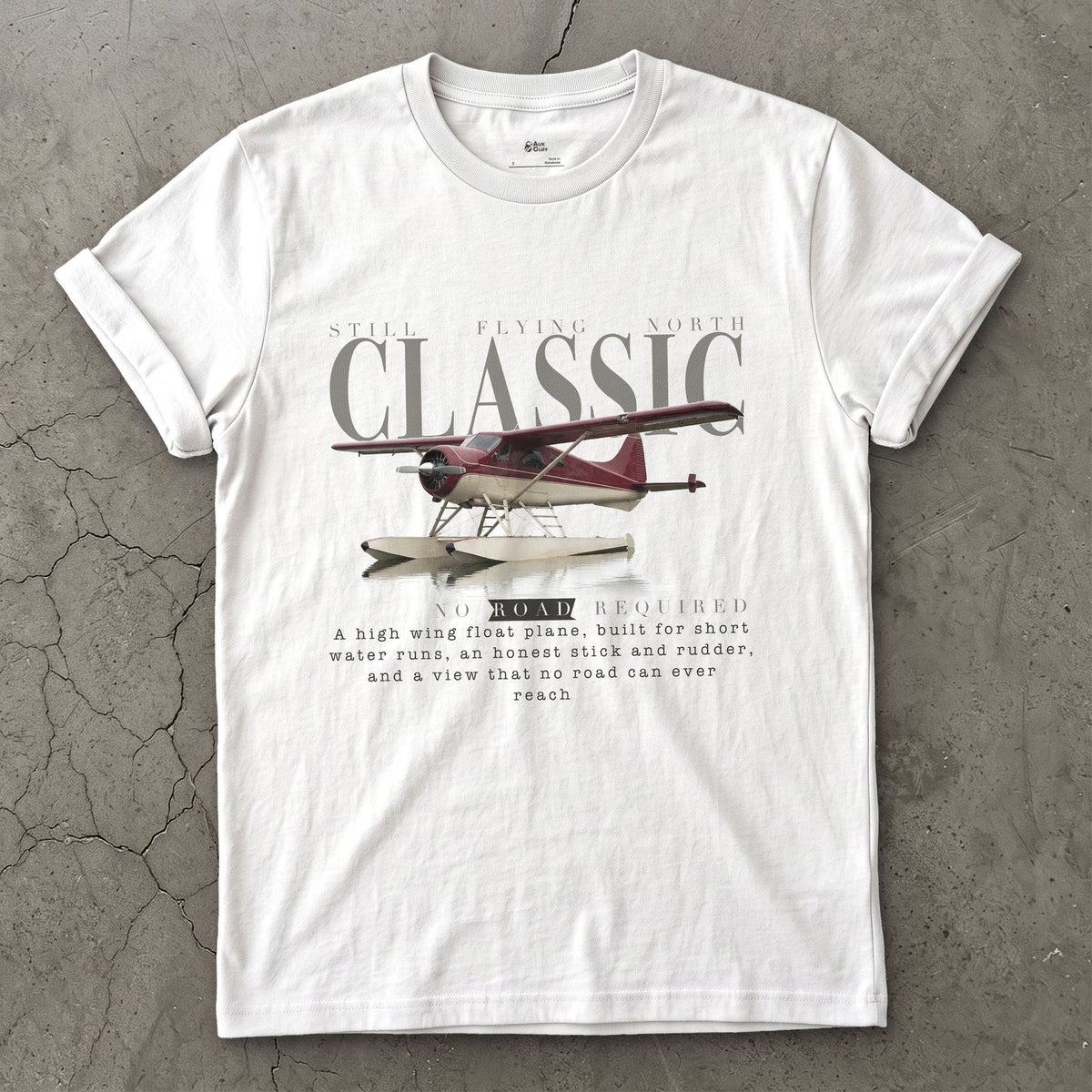 Beaver Float Plane design on a White Gildan Softstyle t-shirt