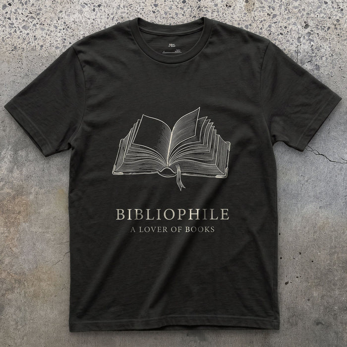 Bibliophile design on a Black Gildan Softstyle t-shirt