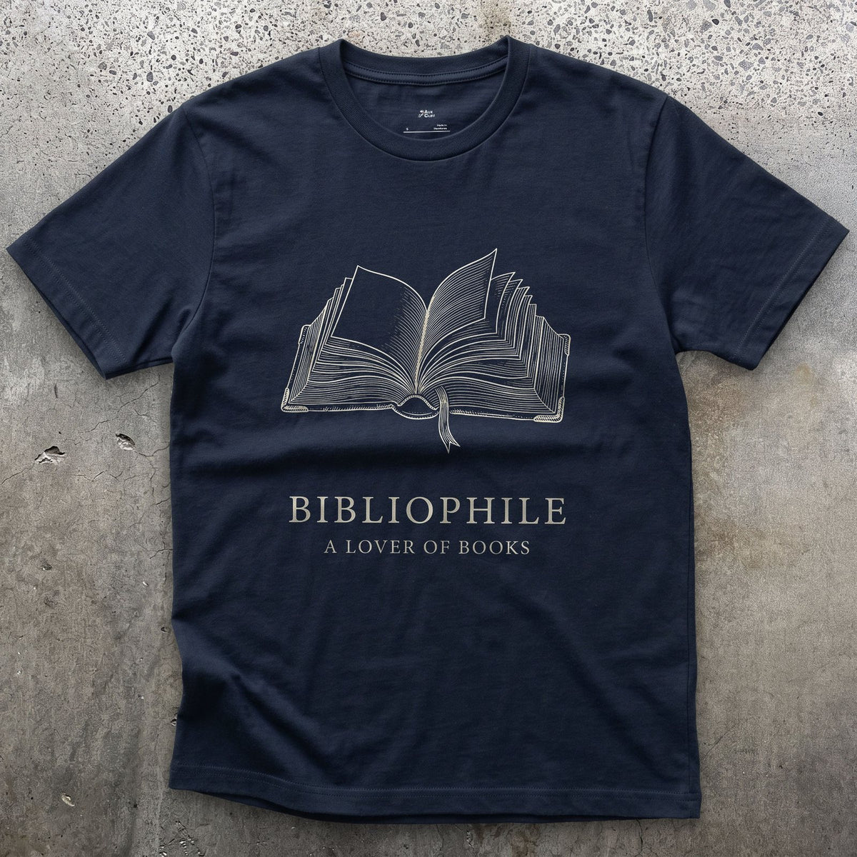 Bibliophile design on a Navy Gildan Softstyle t-shirt