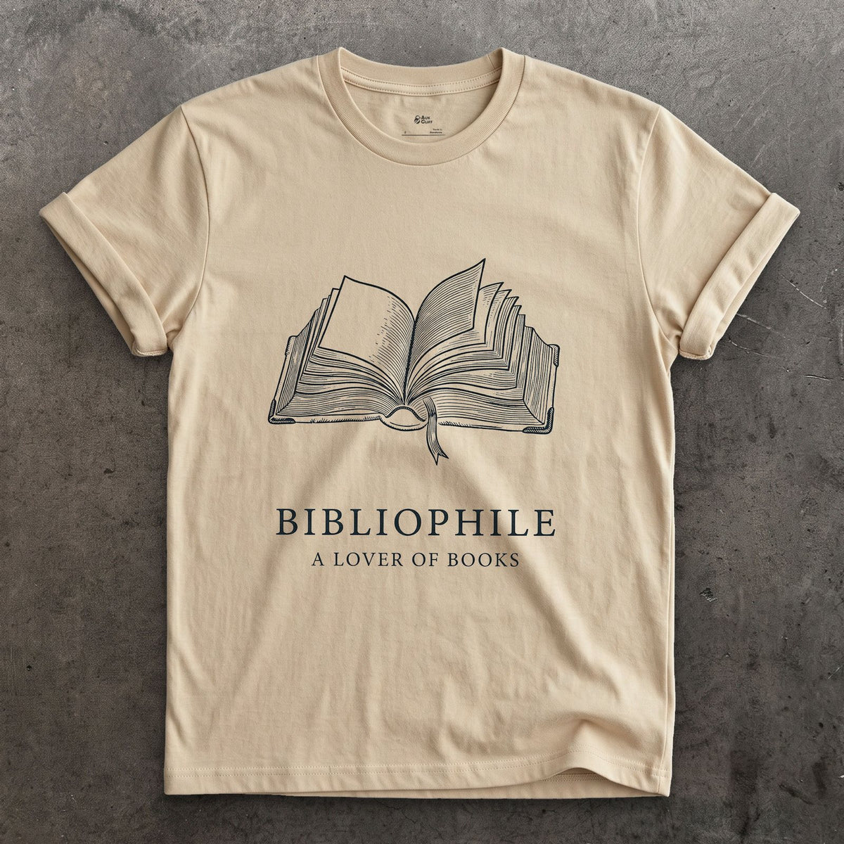 Bibliophile design on a Sand Gildan Softstyle t-shirt