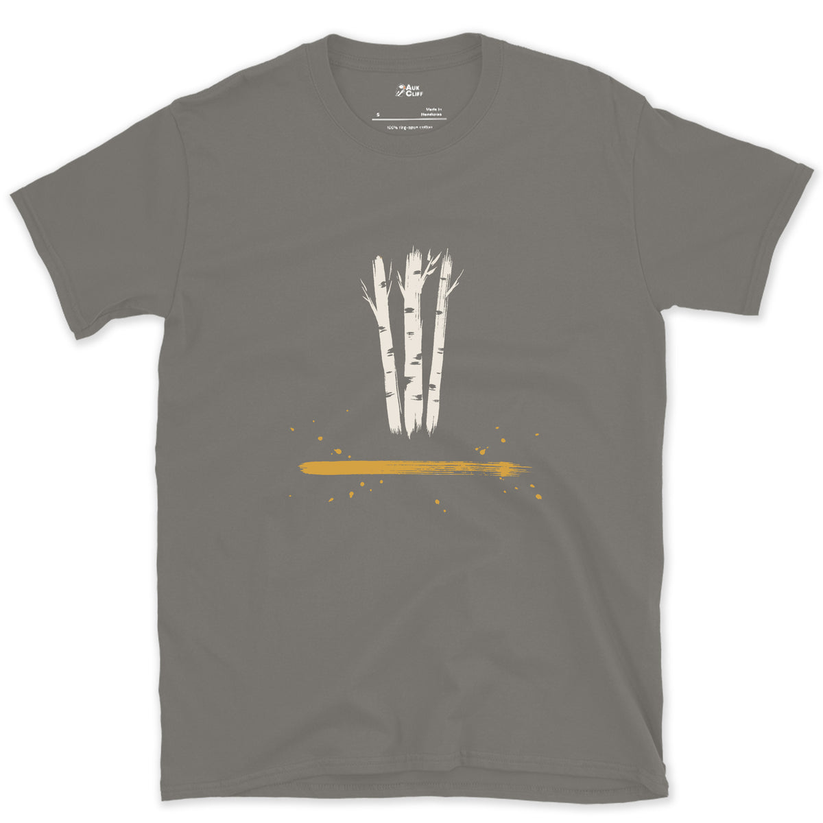 Birch, Straight and Bare design on a Charcoal Gildan Softstyle t-shirt