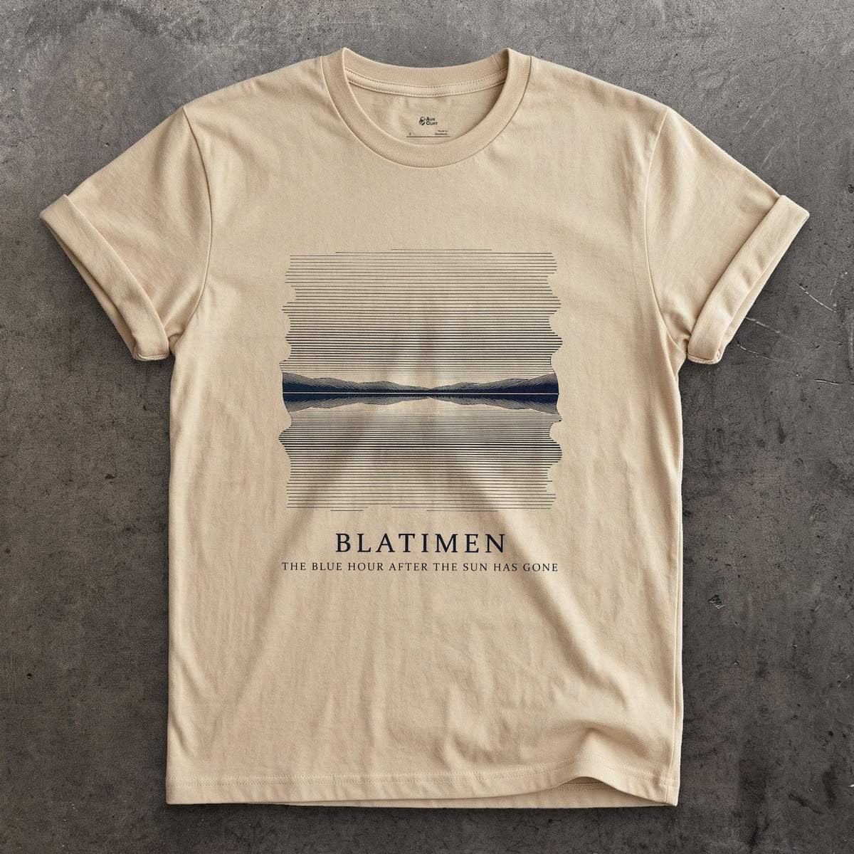 Blatimen, the Blue Hour After the Sun Has Gone design on a Sand Gildan Softstyle t-shirt