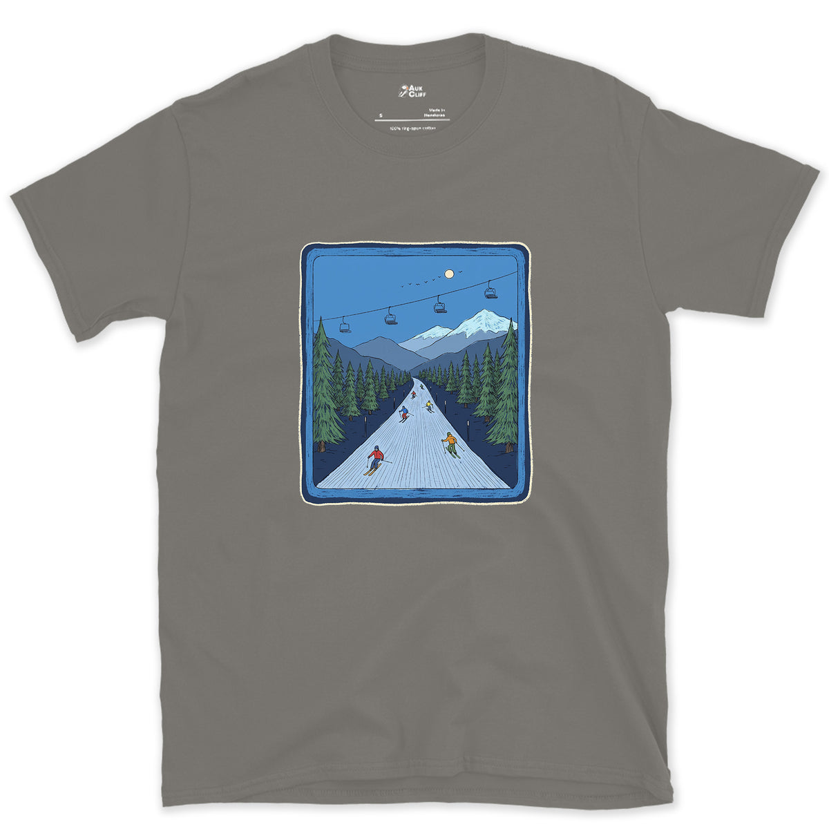 Bluebird Groomer, Piste Marker design on a Charcoal Gildan Softstyle t-shirt