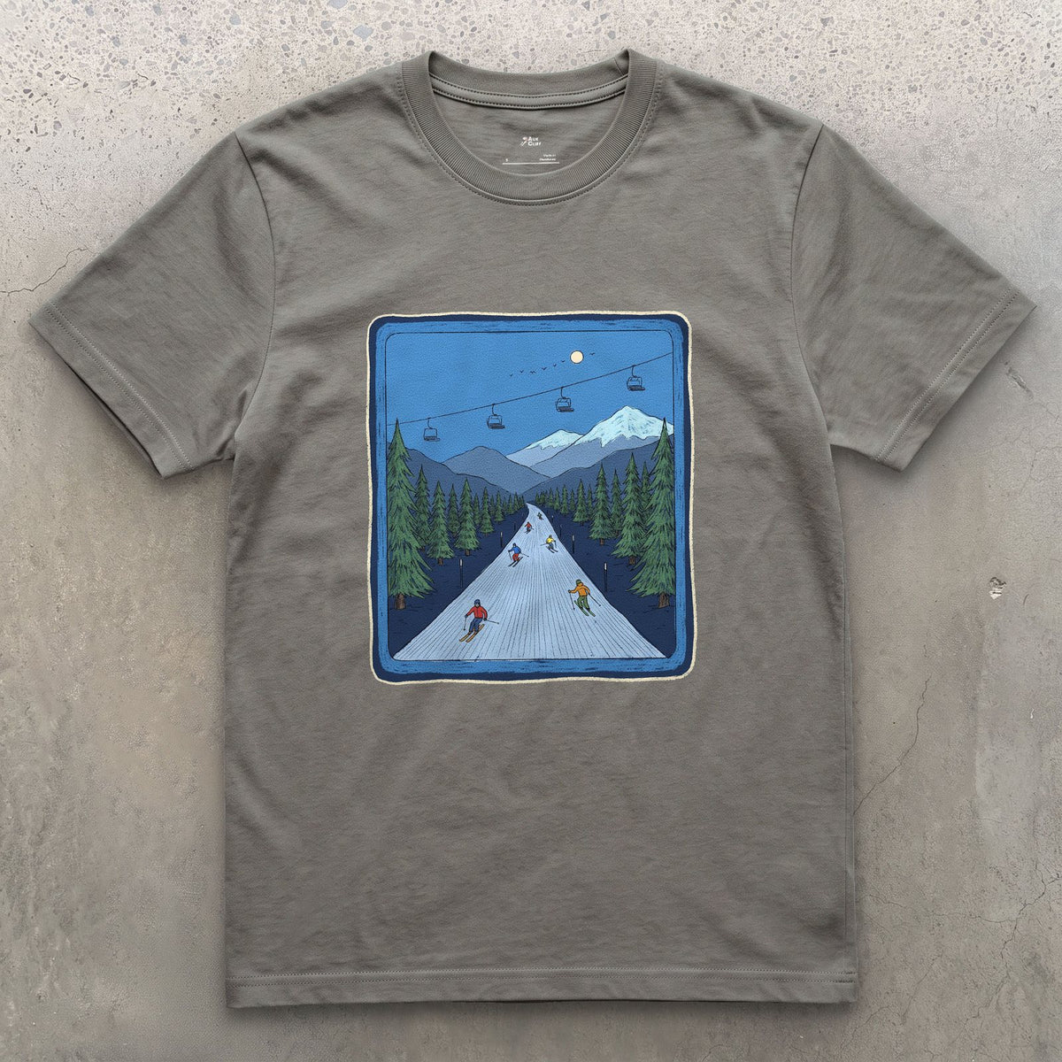 Bluebird Groomer, Piste Marker design on a Charcoal Gildan Softstyle t-shirt