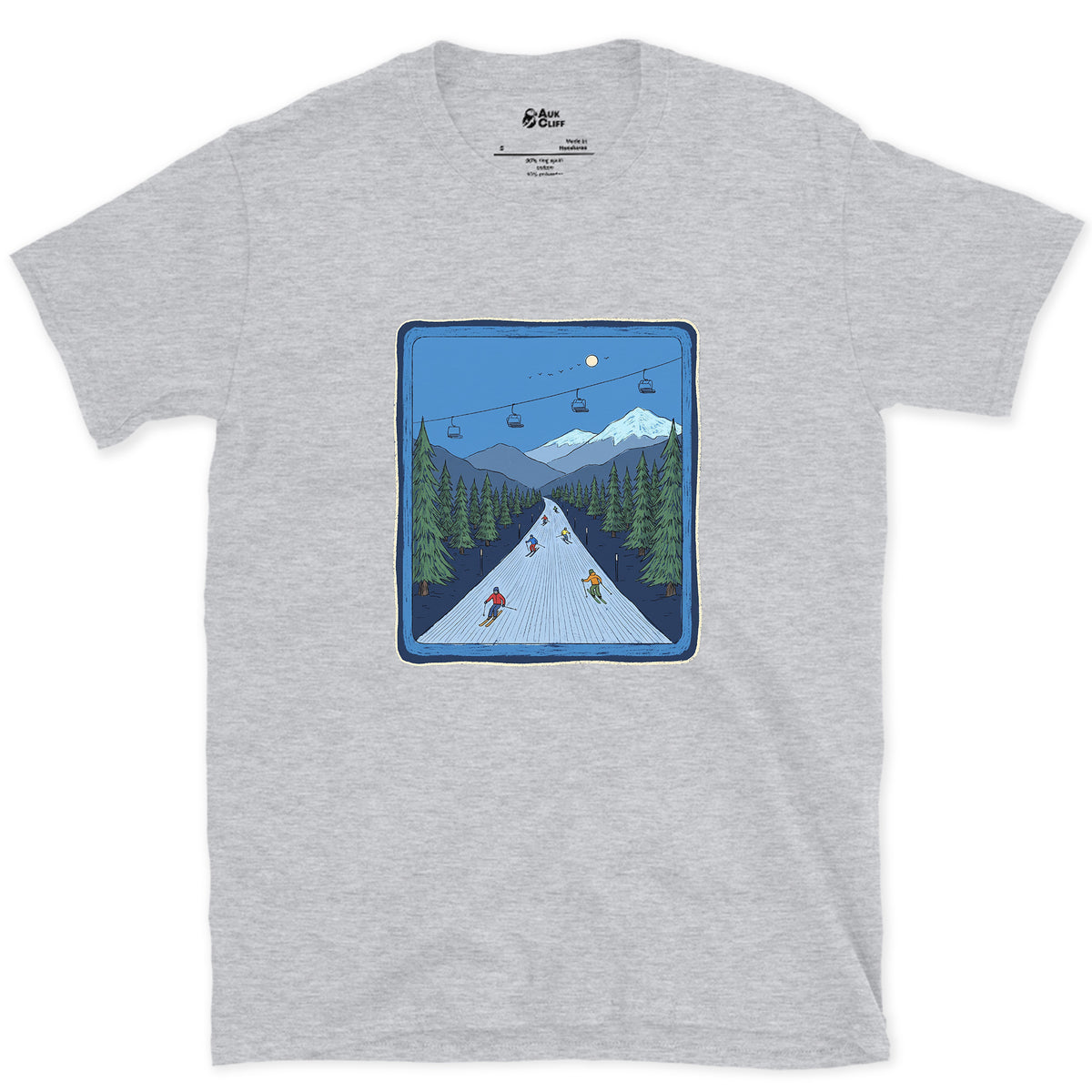 Bluebird Groomer, Piste Marker design on a Sport Grey Gildan Softstyle t-shirt