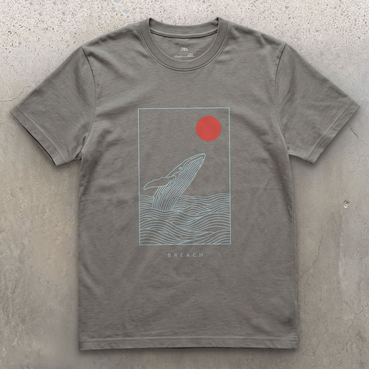 Breach, Whale Caught Mid-Arc design on a Charcoal Gildan Softstyle t-shirt