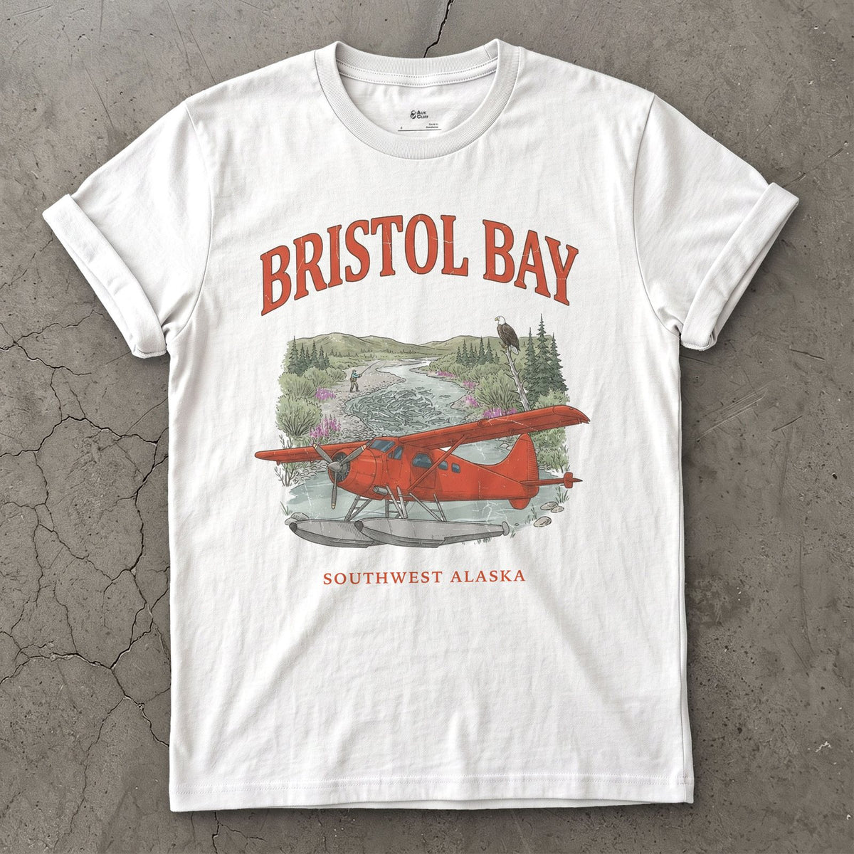 Bristol Bay Bush Plane design on a White Gildan Softstyle t-shirt