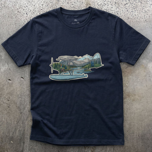 The Whole Flight, Folded Into a Float Plane design on a Navy Gildan Softstyle t-shirt