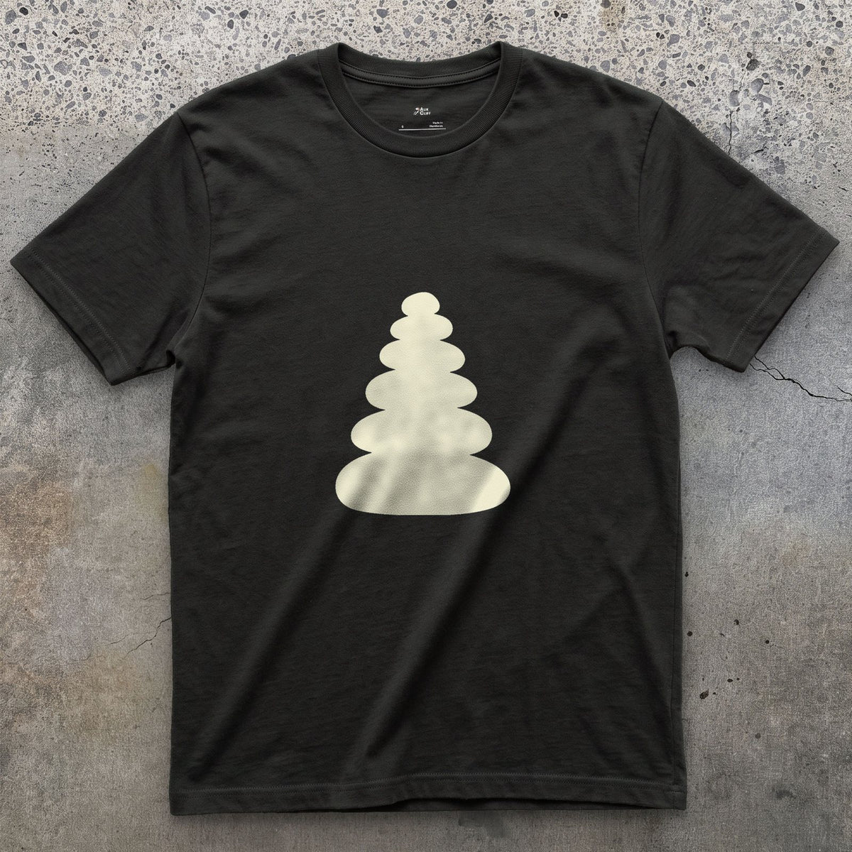 Small and Reliable, Summit Cairn Stack design on a Black Gildan Softstyle t-shirt