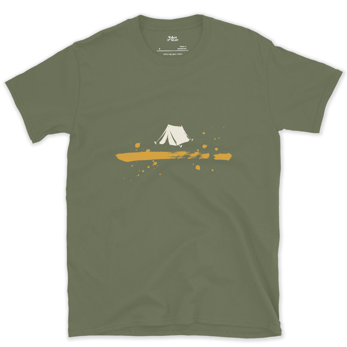 Camp Before Dark design on a Military Green Gildan Softstyle t-shirt
