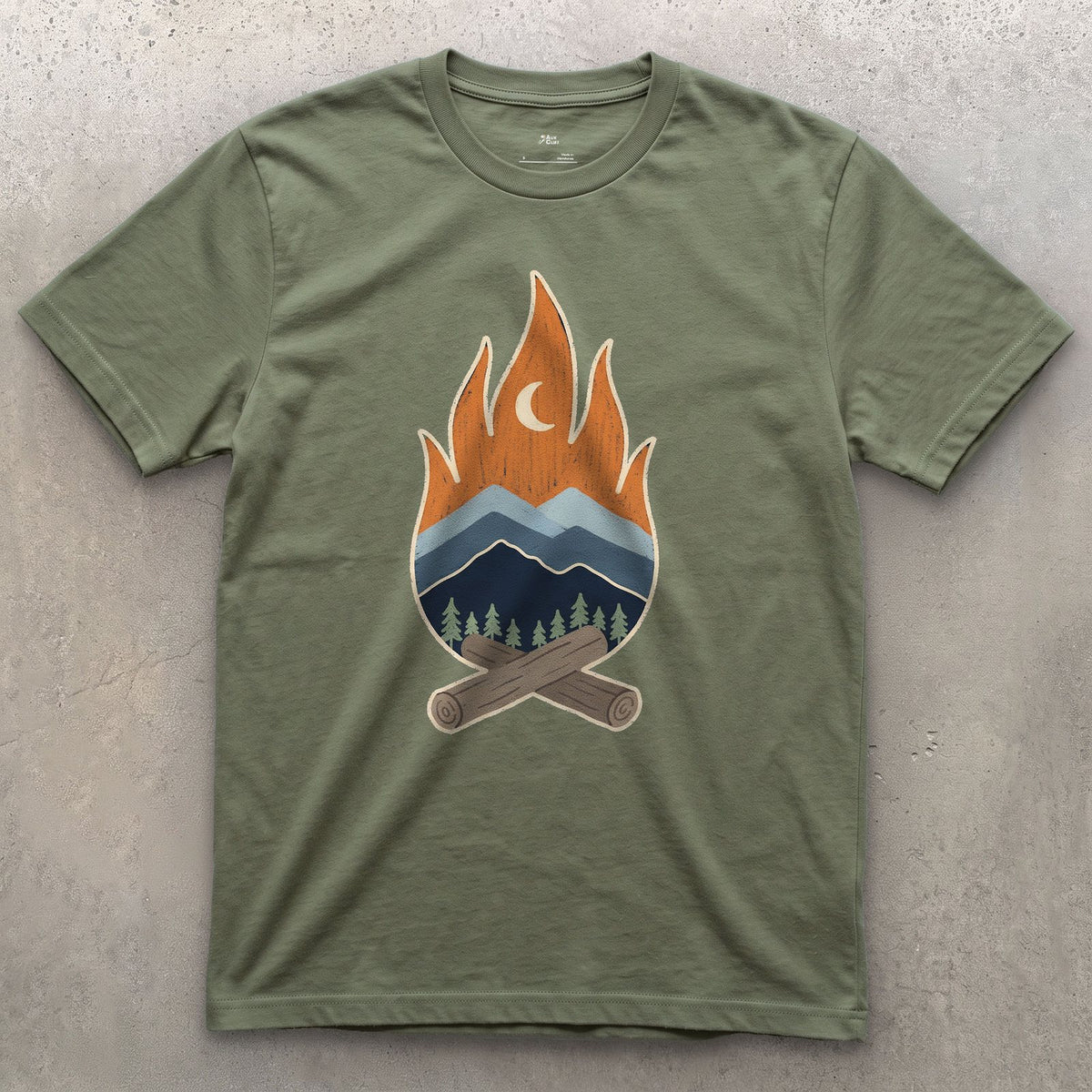 Where the Range Meets Moonrise design on a Military Green Gildan Softstyle t-shirt