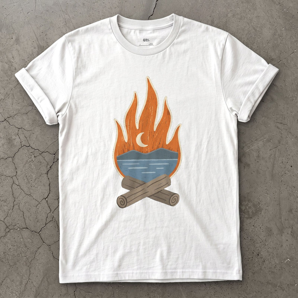 The Tarn Goes Quiet Under Firelight design on a White Gildan Softstyle t-shirt