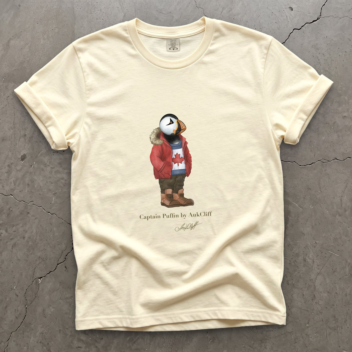 Captain Puffin Canada Trailkeeper on a Ivory Comfort Colors t-shirt