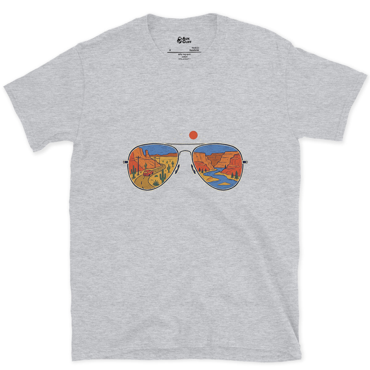 Canyon Road in the Lenses, Aviators design on a Sport Grey Gildan Softstyle t-shirt