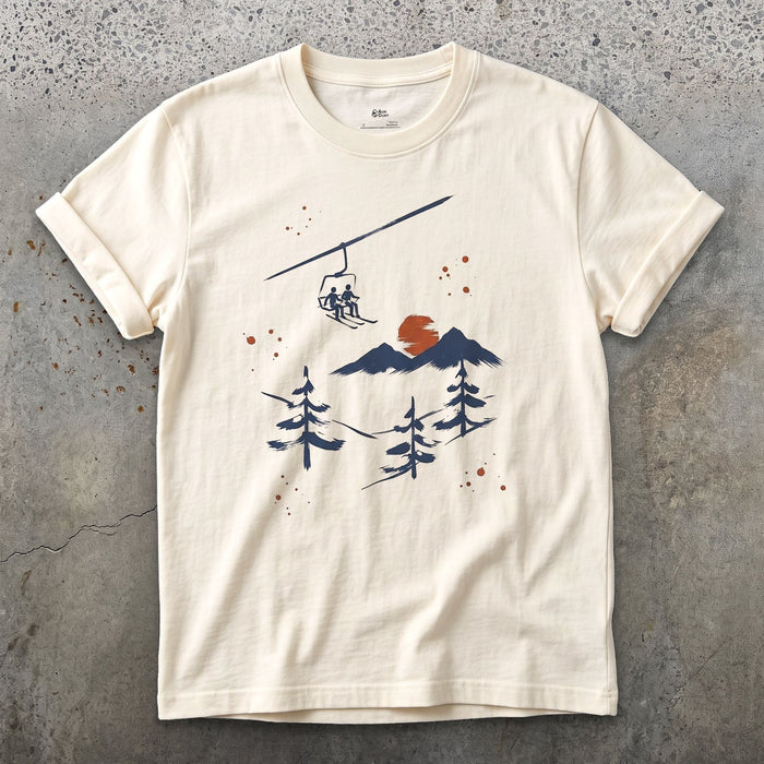 Ski Chairlift design on a Natural Gildan Softstyle t-shirt