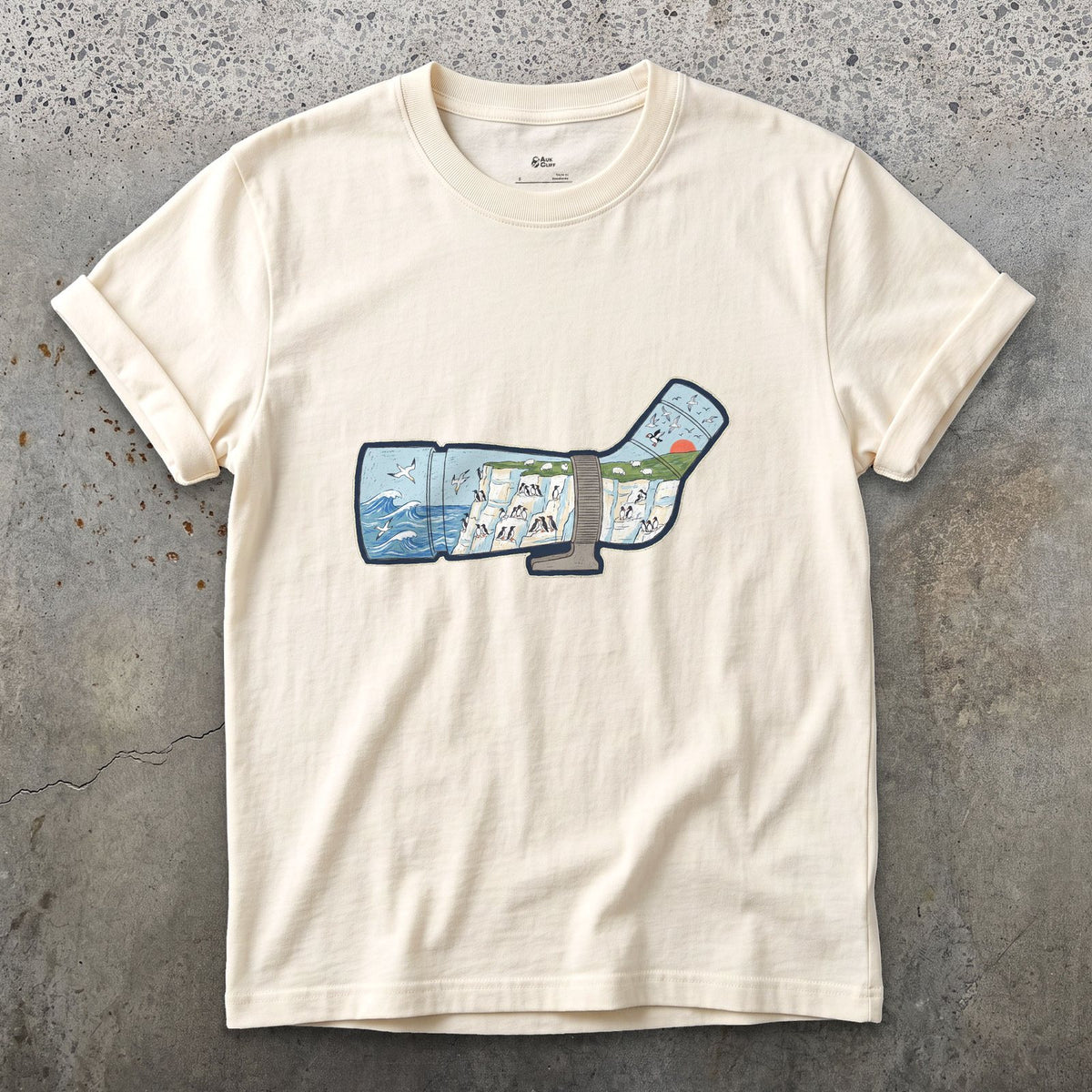 Chalk Cliffs Down the Scope design on a Natural Gildan Softstyle t-shirt