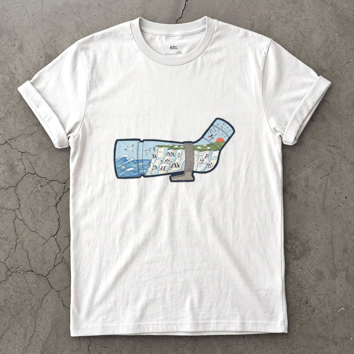 Chalk Cliffs Down the Scope design on a White Gildan Softstyle t-shirt