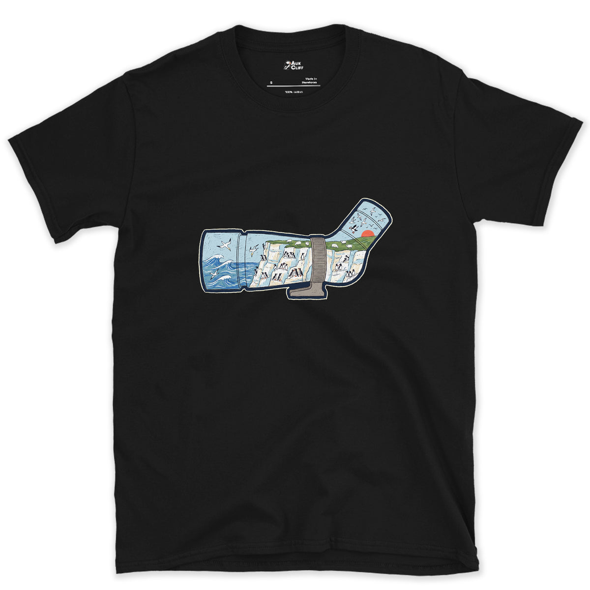 Chalk Cliffs Down the Scope design on a Black Gildan Softstyle t-shirt
