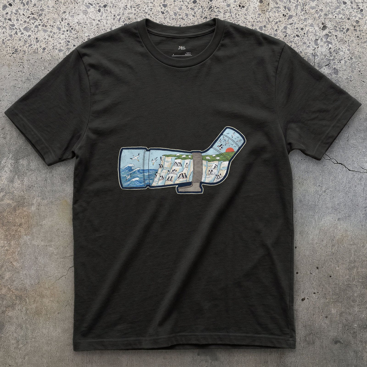 Chalk Cliffs Down the Scope design on a Black Gildan Softstyle t-shirt