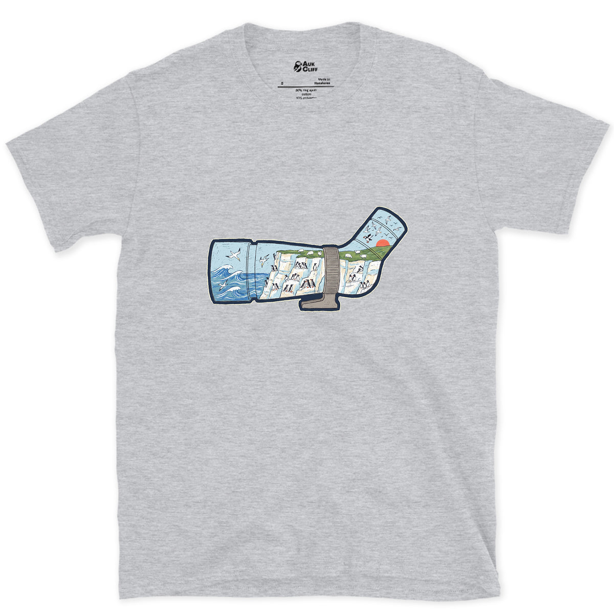 Chalk Cliffs Down the Scope design on a Sport Grey Gildan Softstyle t-shirt