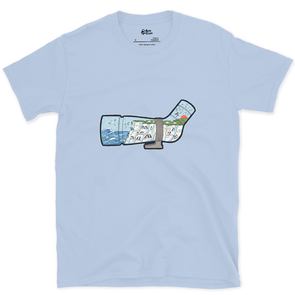 Chalk Cliffs Down the Scope design on a Light Blue Gildan Softstyle t-shirt