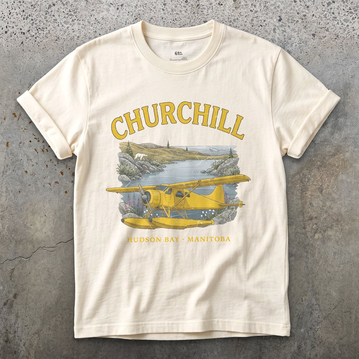 Churchill Bush Plane design on a Natural Gildan Softstyle t-shirt