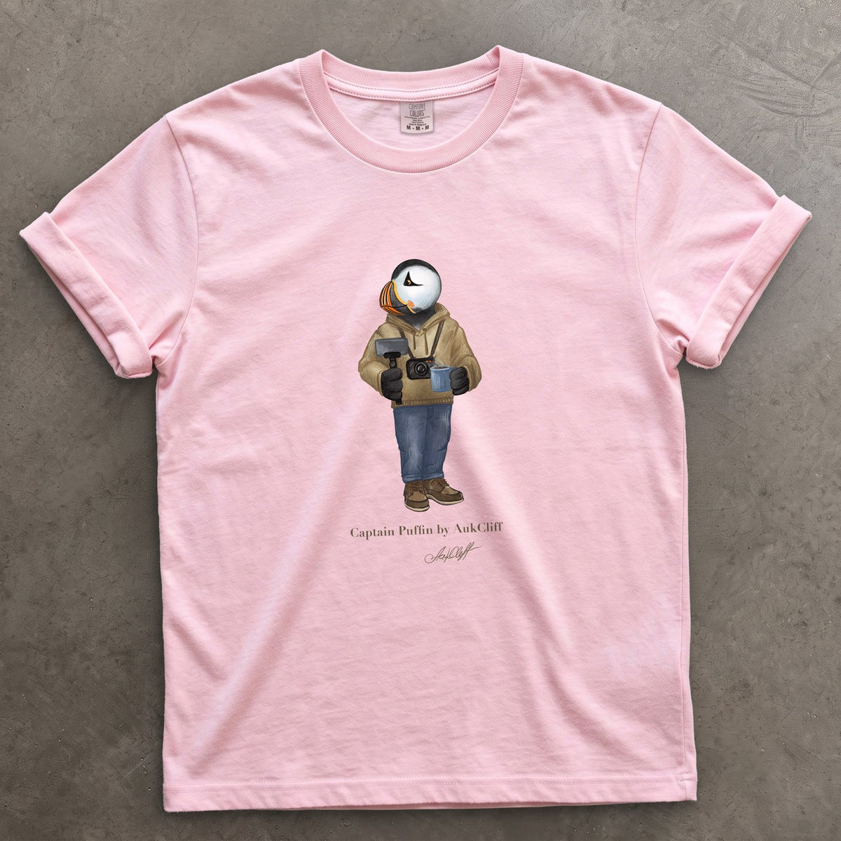 Captain Puffin Content Creator on a Blossom Comfort Colors t-shirt