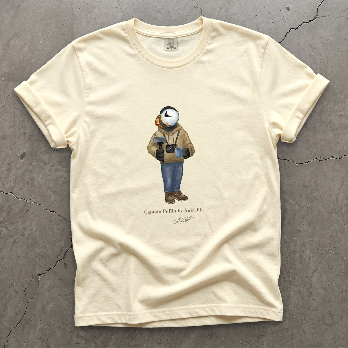 Captain Puffin Content Creator on a Ivory Comfort Colors t-shirt